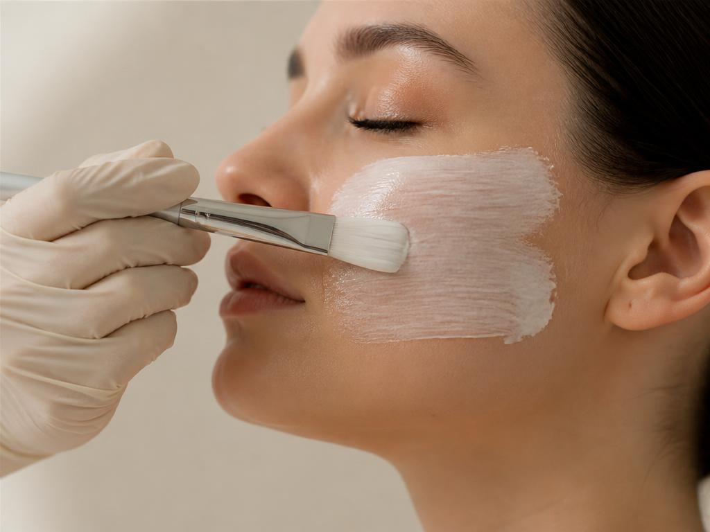 Depigmenting mask being applied to the face in clinic