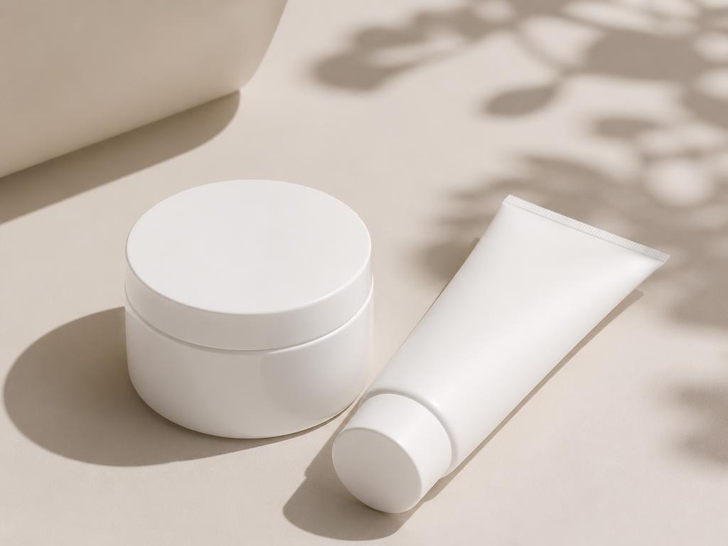 Unbranded cream jar and tube for the at-home depigmenting routine