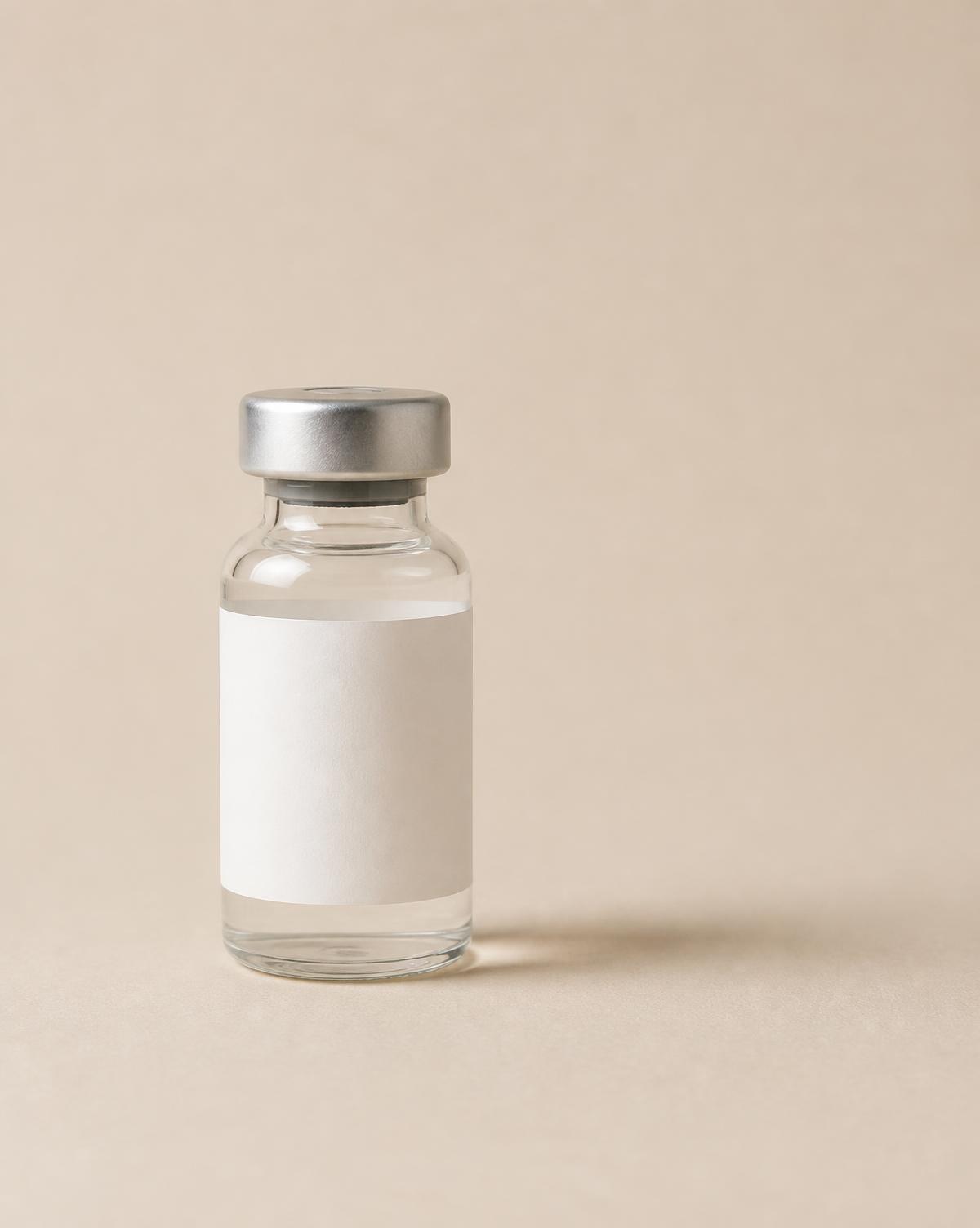 Glass vial with a personalized exosome and vitamin serum