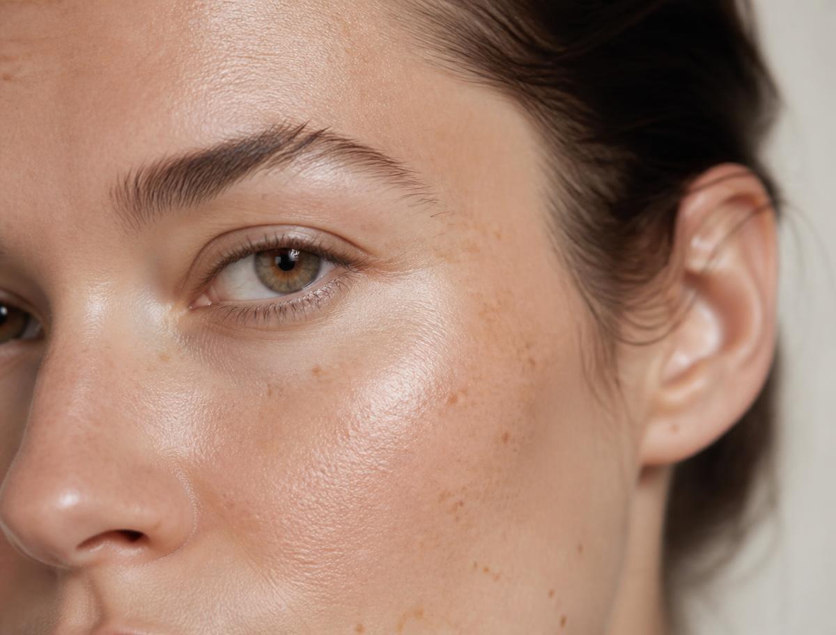 Close-up of skin with sun spots and uneven tone
